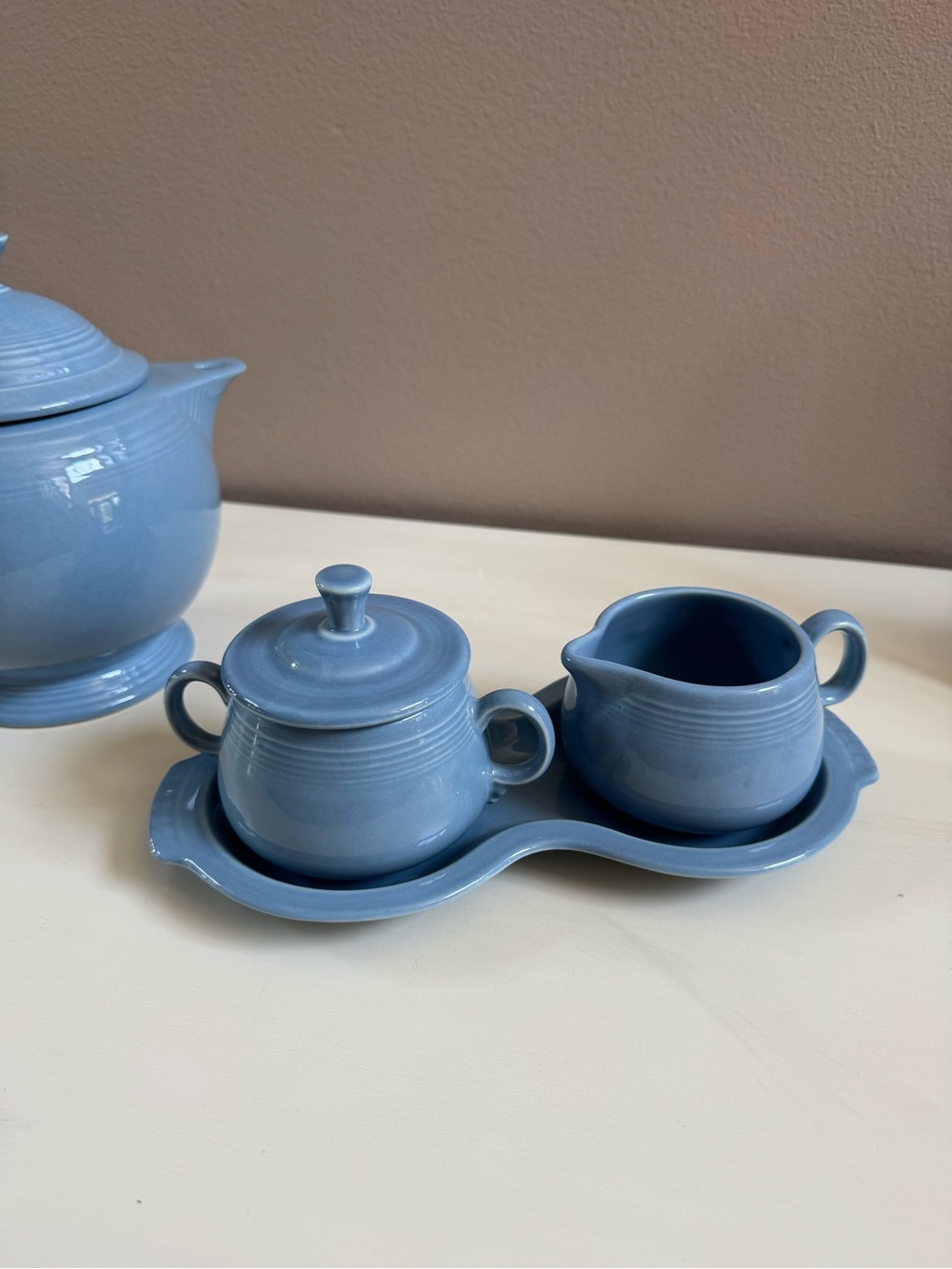 Fiesta Blue Ceramic Sugar and Creamer Set glossy durable 4 piece